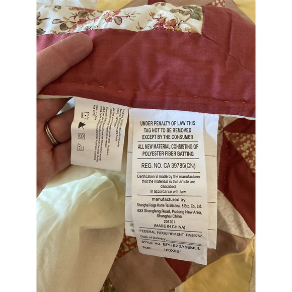 Vintage Bedspread Coverlet Quilt Yellow White Pink Red Floral Queen 100"x92" - Picture 10 of 11